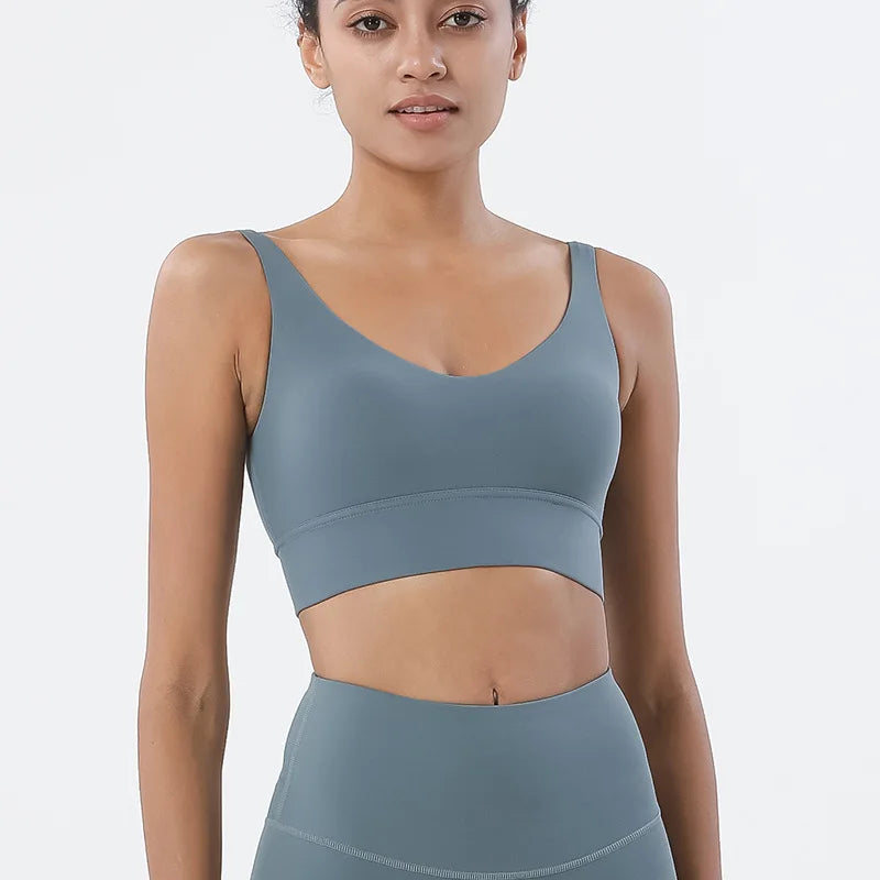 Nylon Bra Top Women Gym Tight Sports Bra Fitness Yoga Women's Underwear Chest Pad Removable Anti-shake Bra 15 Colors