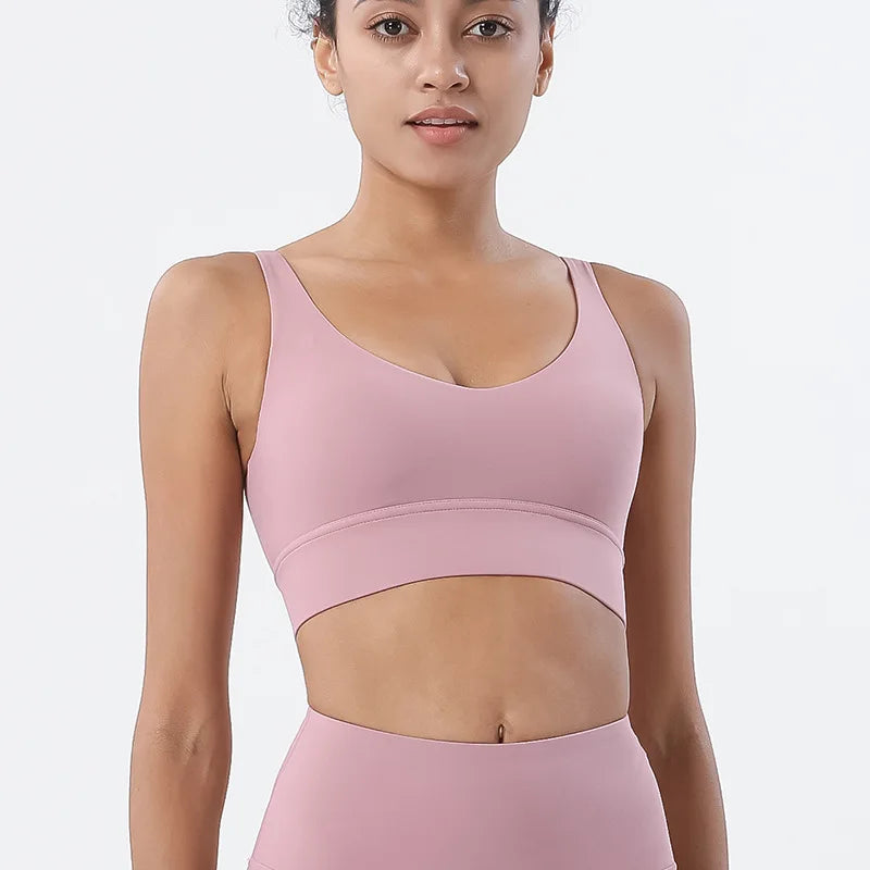 Nylon Bra Top Women Gym Tight Sports Bra Fitness Yoga Women's Underwear Chest Pad Removable Anti-shake Bra 15 Colors