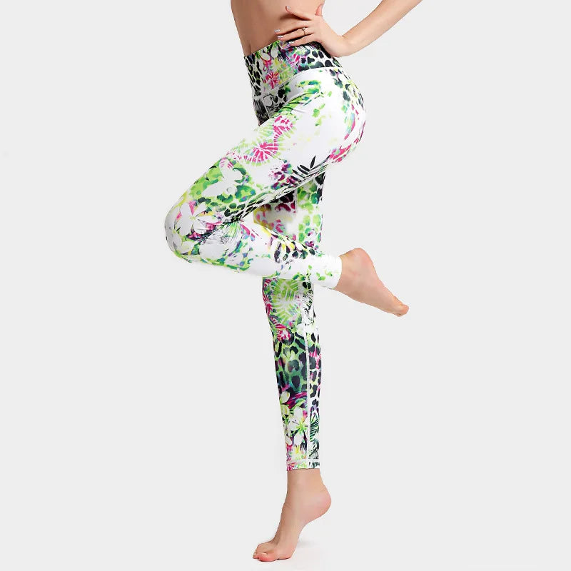 Women High Waist Yoga Pants Printed Sport Leggings Stretchy Running Pants Sport Trousers Workout Gym Tight Women Slim Sportswear