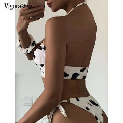 Halter Bikini Set Cow print Swimsuit Women Push Up Swimwear Summer Beachwear Brazilian Tied Bathing Suit