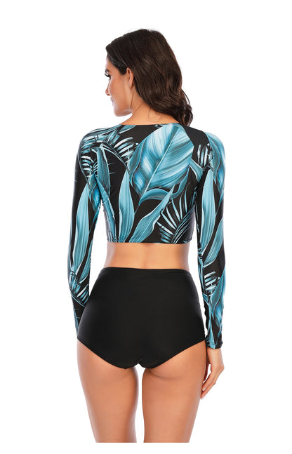 Women Two Pieces Swimsuit Rash Guard Long Sleeve Swimwear Women Bathing Suit Floral Print Swimsuit Surfing Swim Shirts