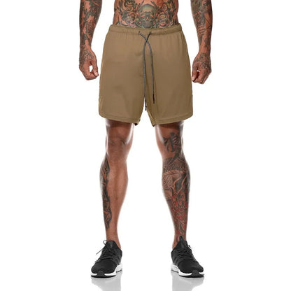 European Men's Sports Summer Double Layer Mobile Phone Pants Gym Exercise Jogging Training Shorts