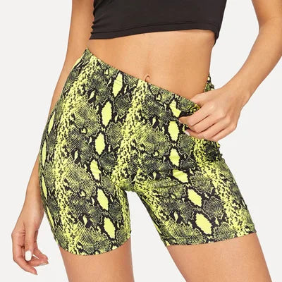 Women Summer Shorts Snake Print High Waist Shorts Elastic Waist Short Trousers Women Trousers