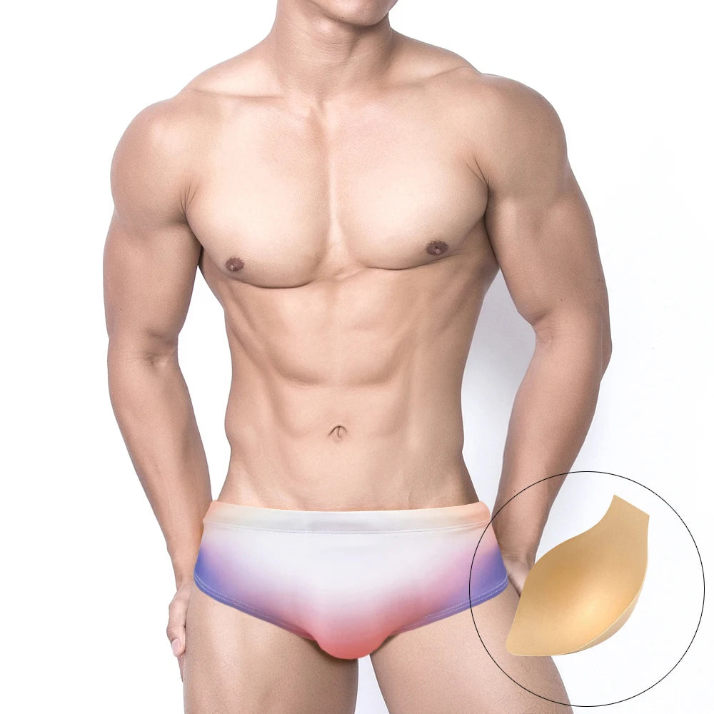 Summer Men's Swimming Trunks Low Waist Beach Board Surfing Swimwear Gradient Fashion Male Sport Quick Dry Bathing Swimsuits