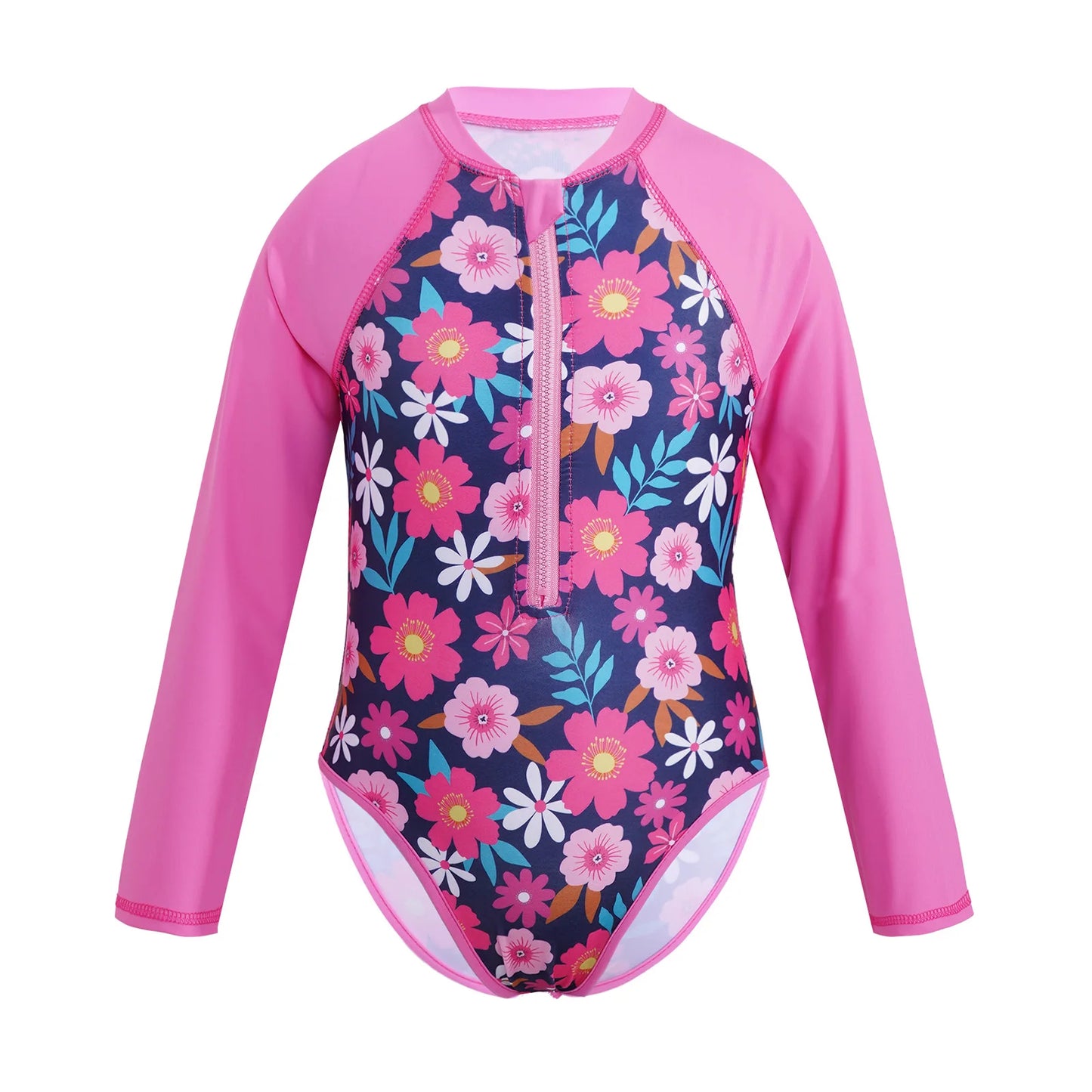 Kids Girls One-piece Swimsuit Long Sleeves Palm Printed Swimwear  Bathing Suit Sun Protection Rash Guard Surfing Diving Swim Top