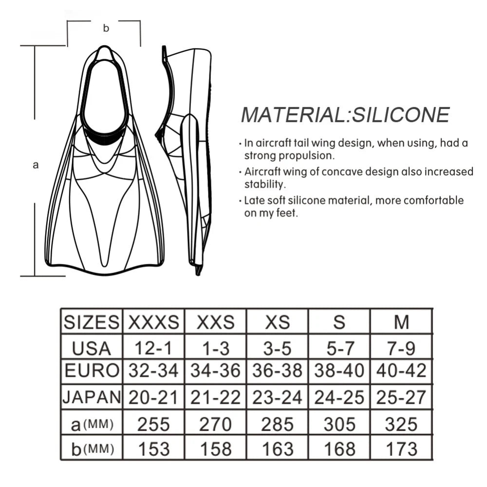 Professional Snorkeling Foot Diving Fins Adjustable Adult kids Swimming Comfort Fins Flippers Swimming Equipment Silicone Boots