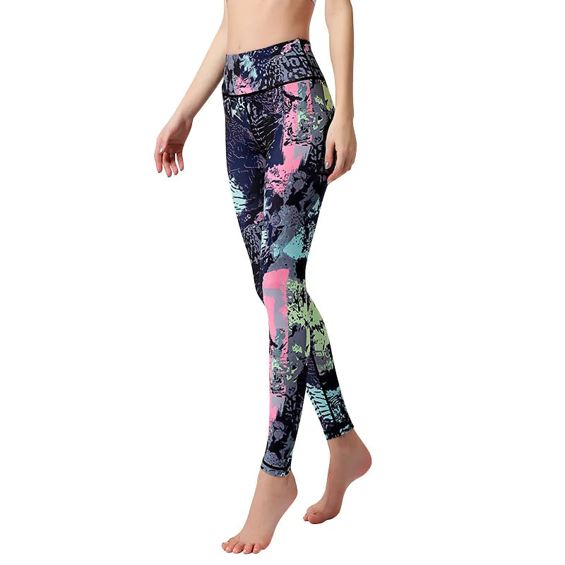 Women High Waist Yoga Pants Printed Sport Leggings Stretchy Running Pants Sport Trousers Workout Gym Tight Women Slim Sportswear