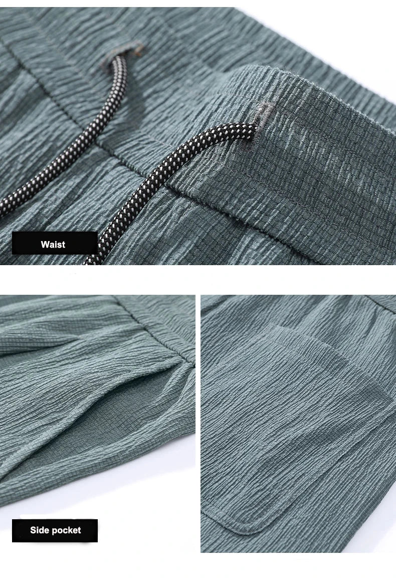 Ice Silk Linen Man Sport Pants Casual Wide Summer Sweatpants Male Drawstring Spring Autumn Lightweight Halking Harem Trousers