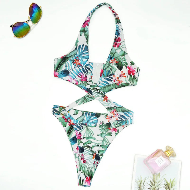 High Cut Out Halter Female Swimwear One Piece Swimsuit Women Cross Bandage Monokini Bather Bathing Suit Swim Bodysuit