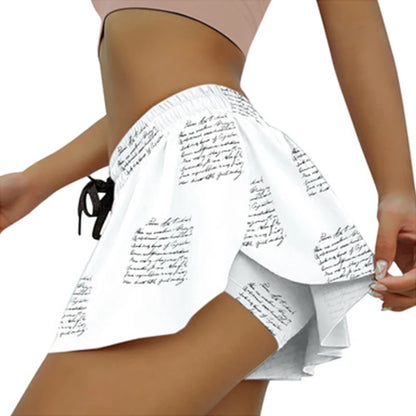 Women 2 In 1 Printed pattern Skort Running Shorts Quick Dry Fake Skirt Sexy Gym Workout Short Pants Yoga Shorts Yoga Pant