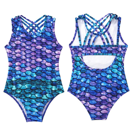 Kids Girls Print One-piece Swimsuit Fish Scales Mermaid Bodysuit Swimwear Pool Party Water Park Bathing Suit for Beach Vacation