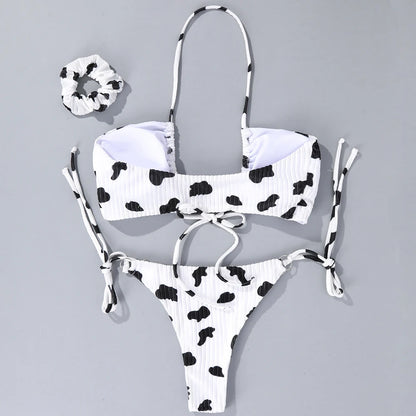 Halter Bikini Set Cow print Swimsuit Women Push Up Swimwear Summer Beachwear Brazilian Tied Bathing Suit