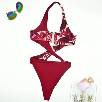 High Cut Out Halter Female Swimwear One Piece Swimsuit Women Cross Bandage Monokini Bather Bathing Suit Swim Bodysuit