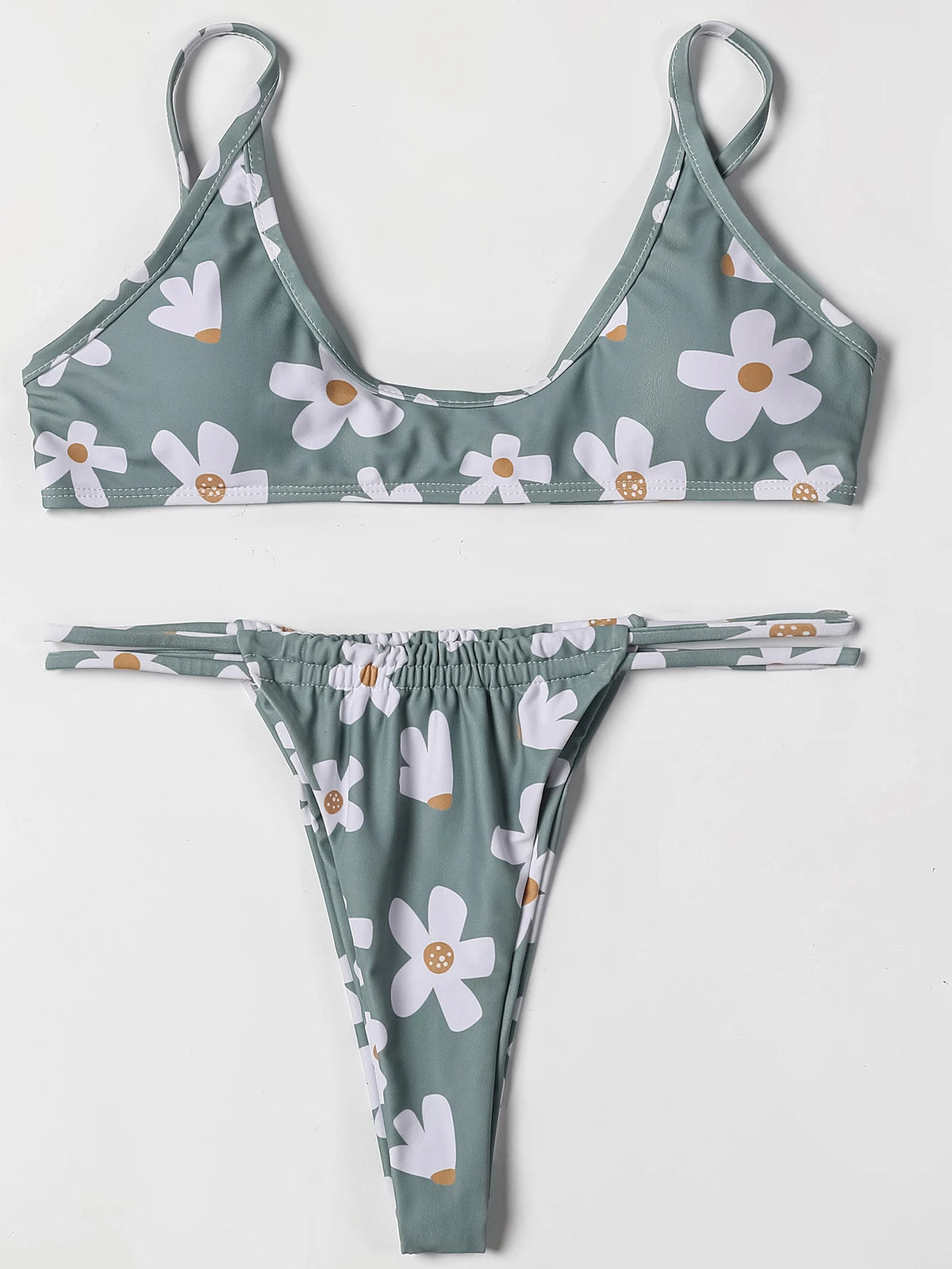 Swimwear Women Floral Print Sexy Bikini Straps Padded Bra Low Waist Swimsuit Female Bathers