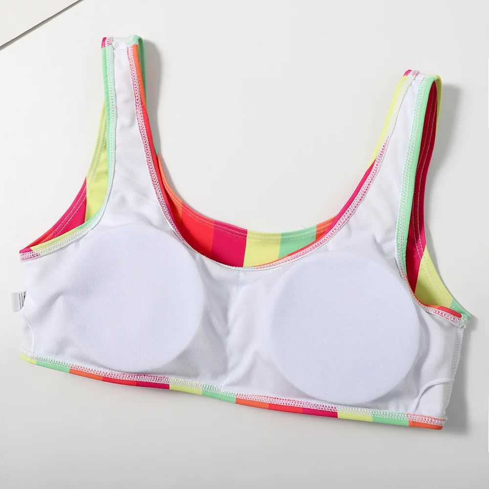 Striped Swimwear Women Push Up High Waist Bikini Halter Bikini Set Hollow Out Print Bathing Suit Two Piece Swimsuit