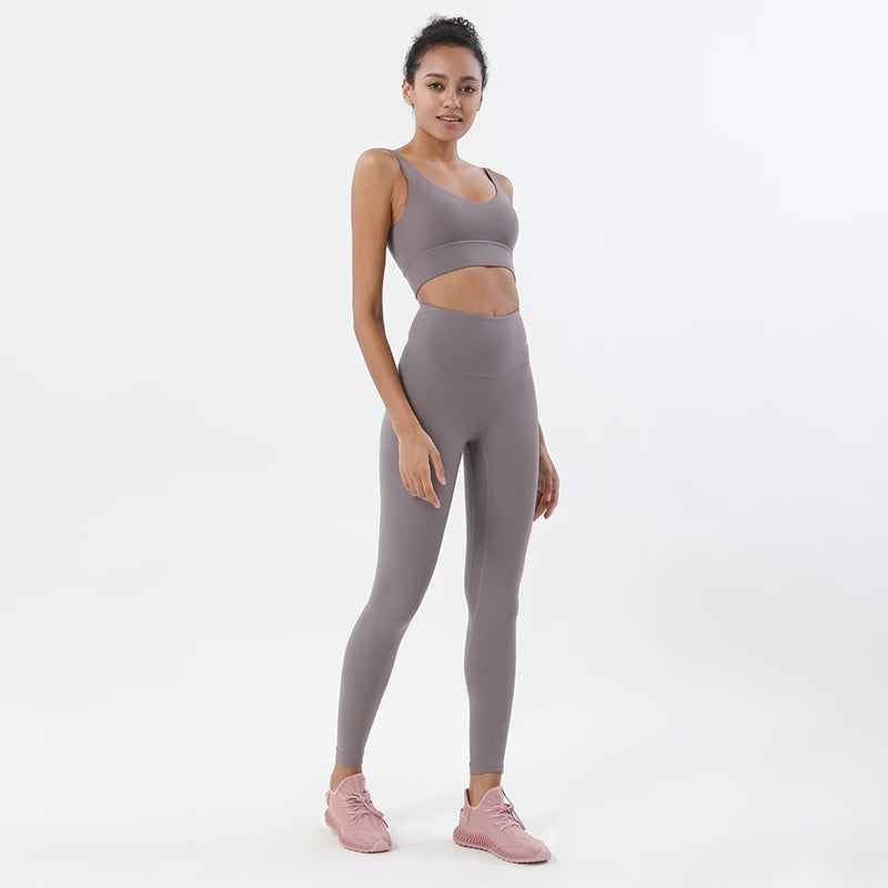 Nylon Tracksuits Women's Yoga Set Sports Suit Gym Fitness Bra Leggings Women Lounge Wear Crop Tops 18 Colors