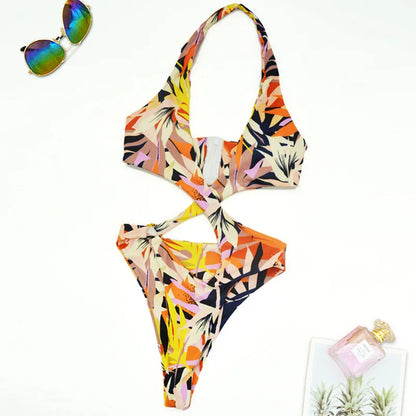 High Cut Out Halter Female Swimwear One Piece Swimsuit Women Cross Bandage Monokini Bather Bathing Suit Swim Bodysuit