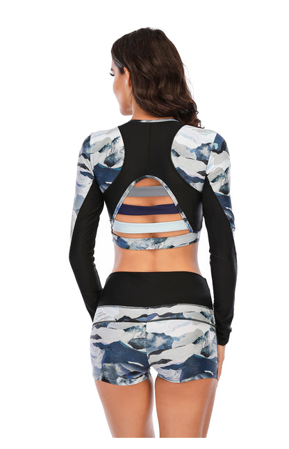 Women Two Pieces Swimsuit Rash Guard Long Sleeve Swimwear Women Bathing Suit Floral Print Swimsuit Surfing Swim Shirts