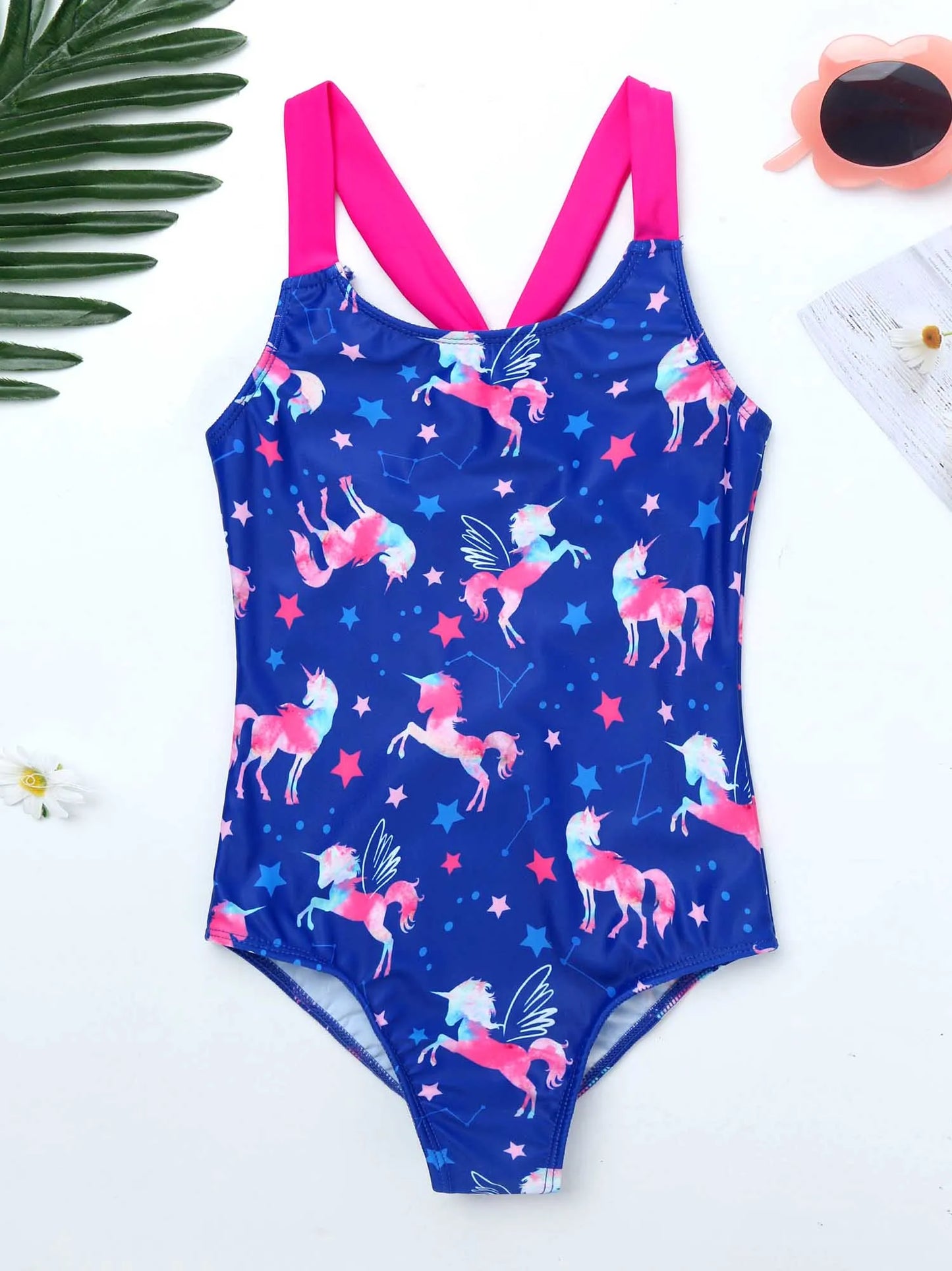 4-16Y Sleeveless One-Piece Swimsuit for Little and Big Girls with Cartoon Pattern Printing Swimwear Children Bathing Beach Wear