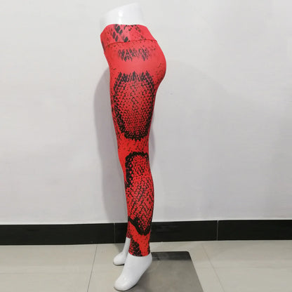 Women Red Serpentine Fitness Leggings Jogging Outdoor Running Sportswear High Waist Pants Casual  Workout Trousers Bottom