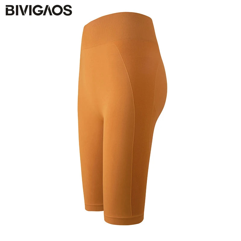 High Waist Sport Shorts Women Quick-Drying Elastic Running Fitness Knee Length Biker Shorts Workout Shorts