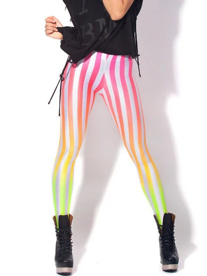 Women Legging Rainbow Stripe Printing Fitness leggings Fashion Slim High Waist Leggings Woman Pants
