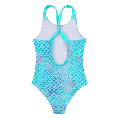 Little Girls Mermaid Fish Scales Swimsuit Sleeveless Cartoon Print One-piece Swimwear Summer Beachwear Bathing Suit