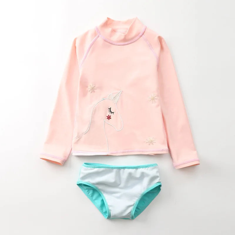 Swimsuit for Girls Unicorn Rash Guards Two Pieces Long Sleeve Children Swimwear Beach Wear Kids Toddler Baby Girl Bathing Suit