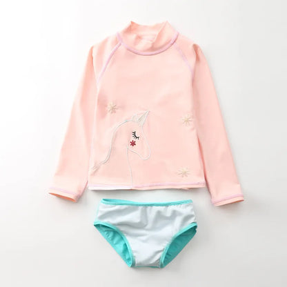 Swimsuit for Girls Unicorn Rash Guards Two Pieces Long Sleeve Children Swimwear Beach Wear Kids Toddler Baby Girl Bathing Suit