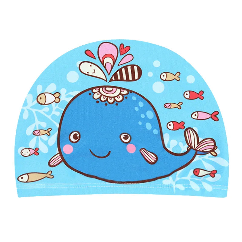 Children Cartoon Swimming Cap Kids Elastic Fabric Swimming Pool Water Sport Protect Ears Hat Swim Bathing Hats Caps Boys Girls