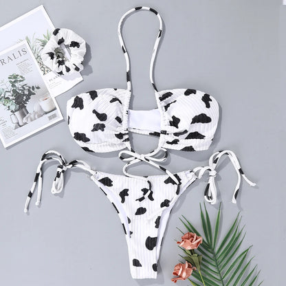 Halter Bikini Set Cow print Swimsuit Women Push Up Swimwear Summer Beachwear Brazilian Tied Bathing Suit