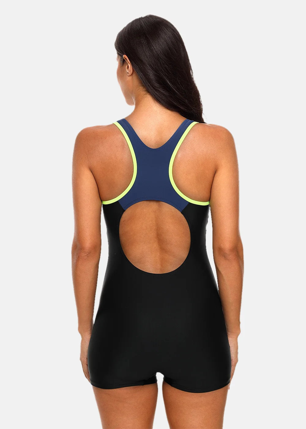Anfilia Women One Piece Swimsuit Printed Sport Swimwear Ladies Colorblock Bathing Suit Monokini Bikini