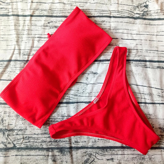 Solid Bikini Brazilian Swimsuit Women Bikini Set Off Shoulder Swimwear Female Swimming Bikini