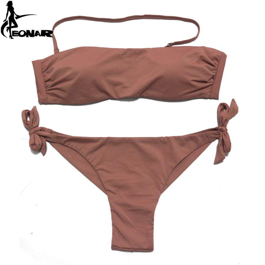 Bikini Solid Women Swimsuit  Brazilian Cut Bottom Bikini Set Push Up Swimwear Femme Bathing Suits Sport Beach Wear