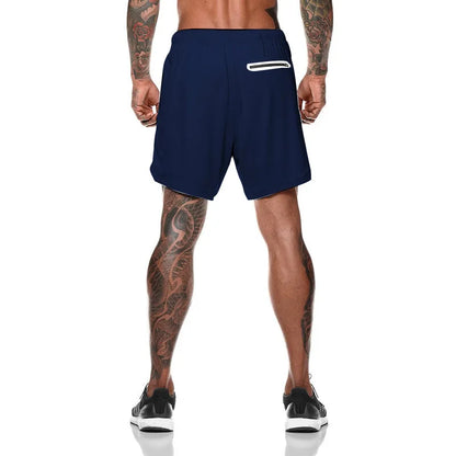 European Men's Sports Summer Double Layer Mobile Phone Pants Gym Exercise Jogging Training Shorts