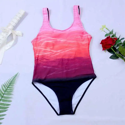 Push Up Swimwear Criss Cross Back One-piece Beach Bathing Suit Gradient Print One Piece Women Swimsuit