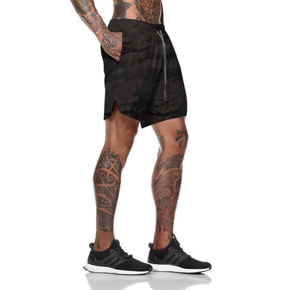 European Men's Sports Summer Double Layer Mobile Phone Pants Gym Exercise Jogging Training Shorts