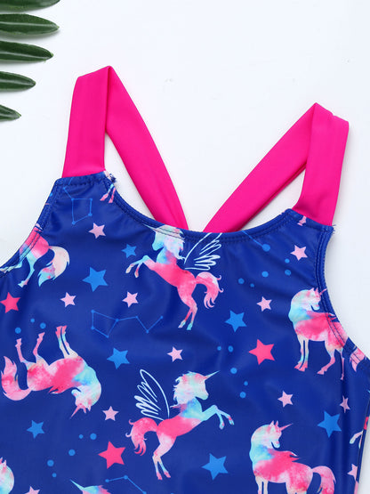 Little Girls Mermaid Fish Scales Swimsuit Sleeveless Cartoon Print One-piece Swimwear Summer Beachwear Bathing Suit