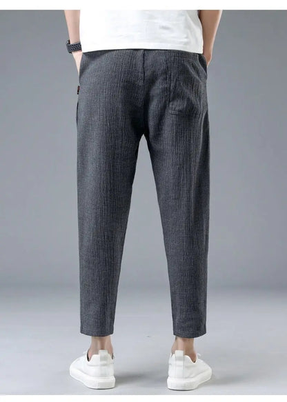 Ice Silk Linen Man Sport Pants Casual Wide Summer Sweatpants Male Drawstring Spring Autumn Lightweight Halking Harem Trousers