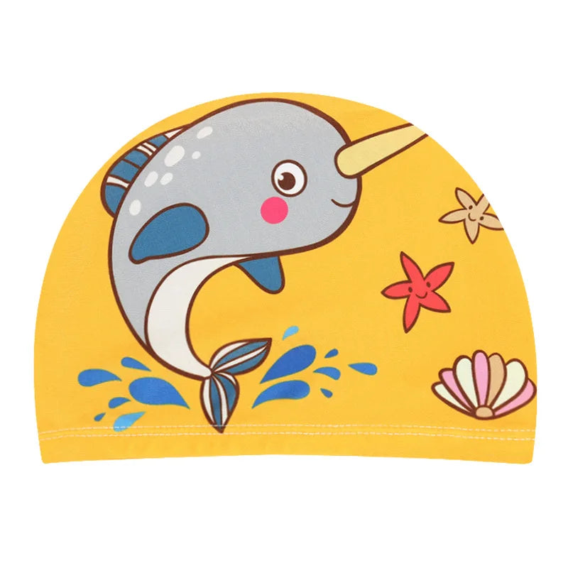 Children Cartoon Swimming Cap Kids Elastic Fabric Swimming Pool Water Sport Protect Ears Hat Swim Bathing Hats Caps Boys Girls