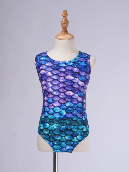 Kids Girls Print One-piece Swimsuit Fish Scales Mermaid Bodysuit Swimwear Pool Party Water Park Bathing Suit for Beach Vacation