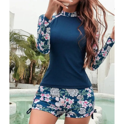 Women's Swimsuit Rash Guard Set Female Long Sleeves Swimwear Surfing Sports Pool Beachwear Two-Piece Bathing Suits With Shorts