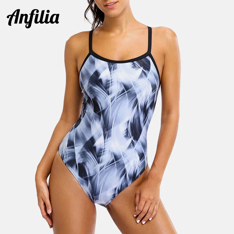Anfilia One Piece Women Sports Swimwear gradient color Sports Swimsuit