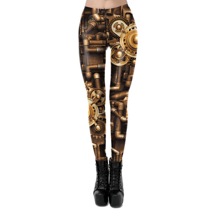 NADANBAO Gold Metal Gear Punk Leggings Women Fashion Steampunk Machinery