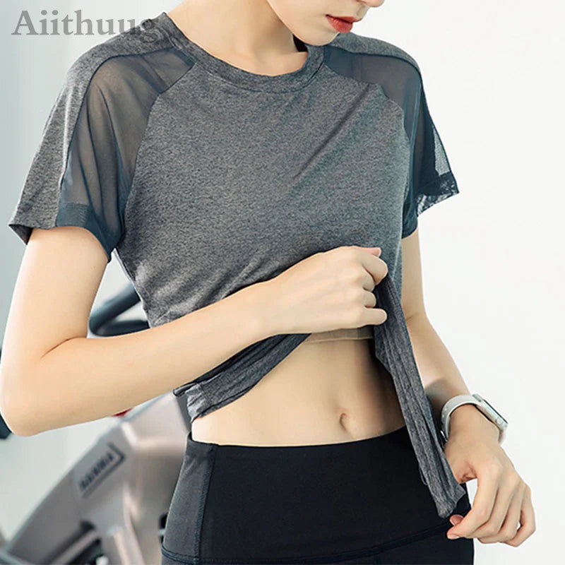 Aiithuug Short Sleeve Workout Tops for Women Stretchy Slim Fit Running Sports Shirts Dry Fit Mesh Yoga Gym Top  Fit T-Shirt