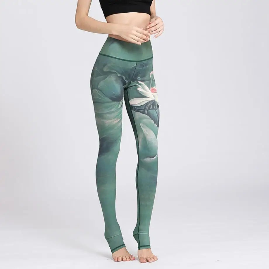 Yoga Pants Women High Waist Trainer Sports Leggings Long Tights Floral Push Up Running Trouser Workout Tummy Control