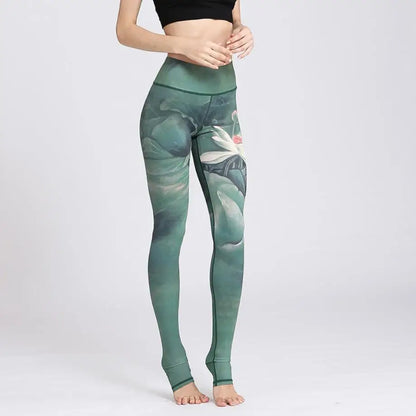Yoga Pants Women High Waist Trainer Sports Leggings Long Tights Floral Push Up Running Trouser Workout Tummy Control