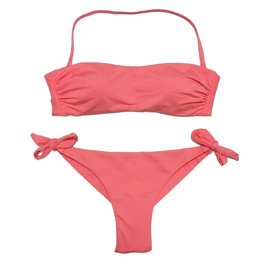 Bikini Solid Women Swimsuit  Brazilian Cut Bottom Bikini Set Push Up Swimwear Femme Bathing Suits Sport Beach Wear