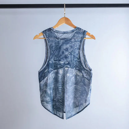Women Sport Vest Loose Thin Mesh Yoga Shirt Running Fitness Sleeveless T-shirt Quick Dry Forked Tank Tops Gym Workout Tee Blouse