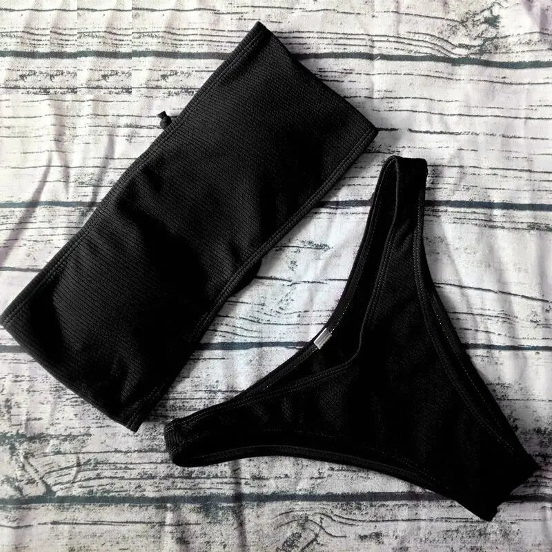 Solid Bikini Brazilian Swimsuit Women Bikini Set Off Shoulder Swimwear Female Swimming Bikini